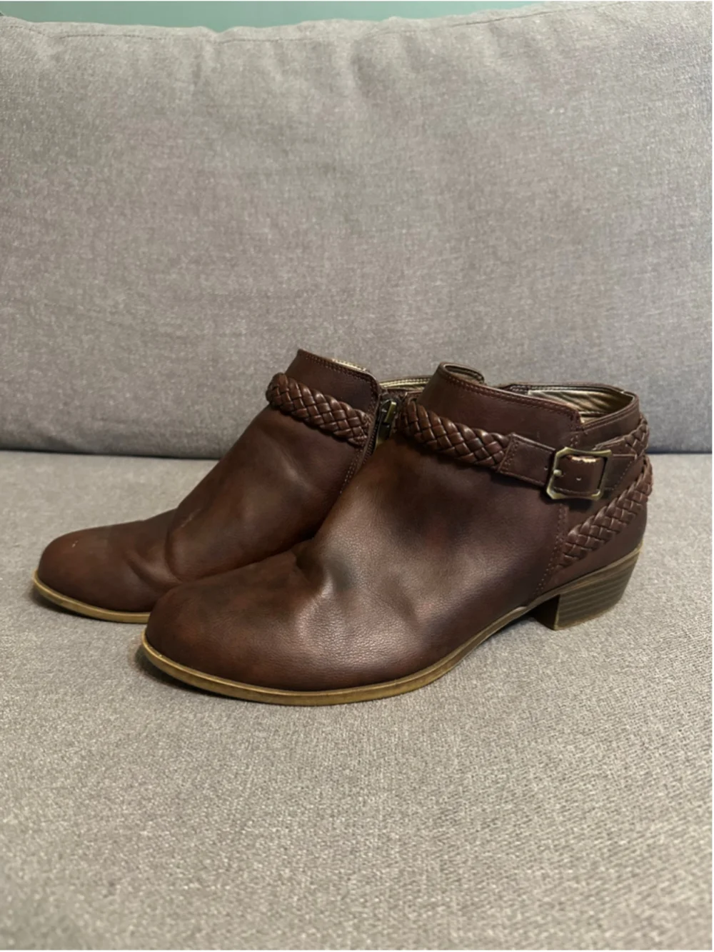 LifeStride Adriana Brown Ankle Booties Size 9.5 Faux Leather Boots Block Heel
